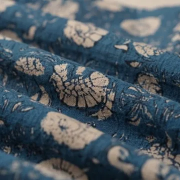 Blue Floral Hand Block Print Pure Cotton Running Material thumbnail 5