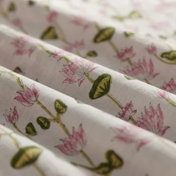 Pink Lotus Vine Hand Block Printed Pure Cotton Fabric thumbnail 4