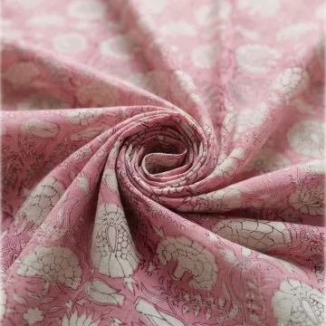 Pink Floral Hand Block Print Cotton Fabric thumbnail 7