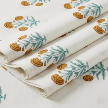 Yellow Floral Block Print Fabric thumbnail 1