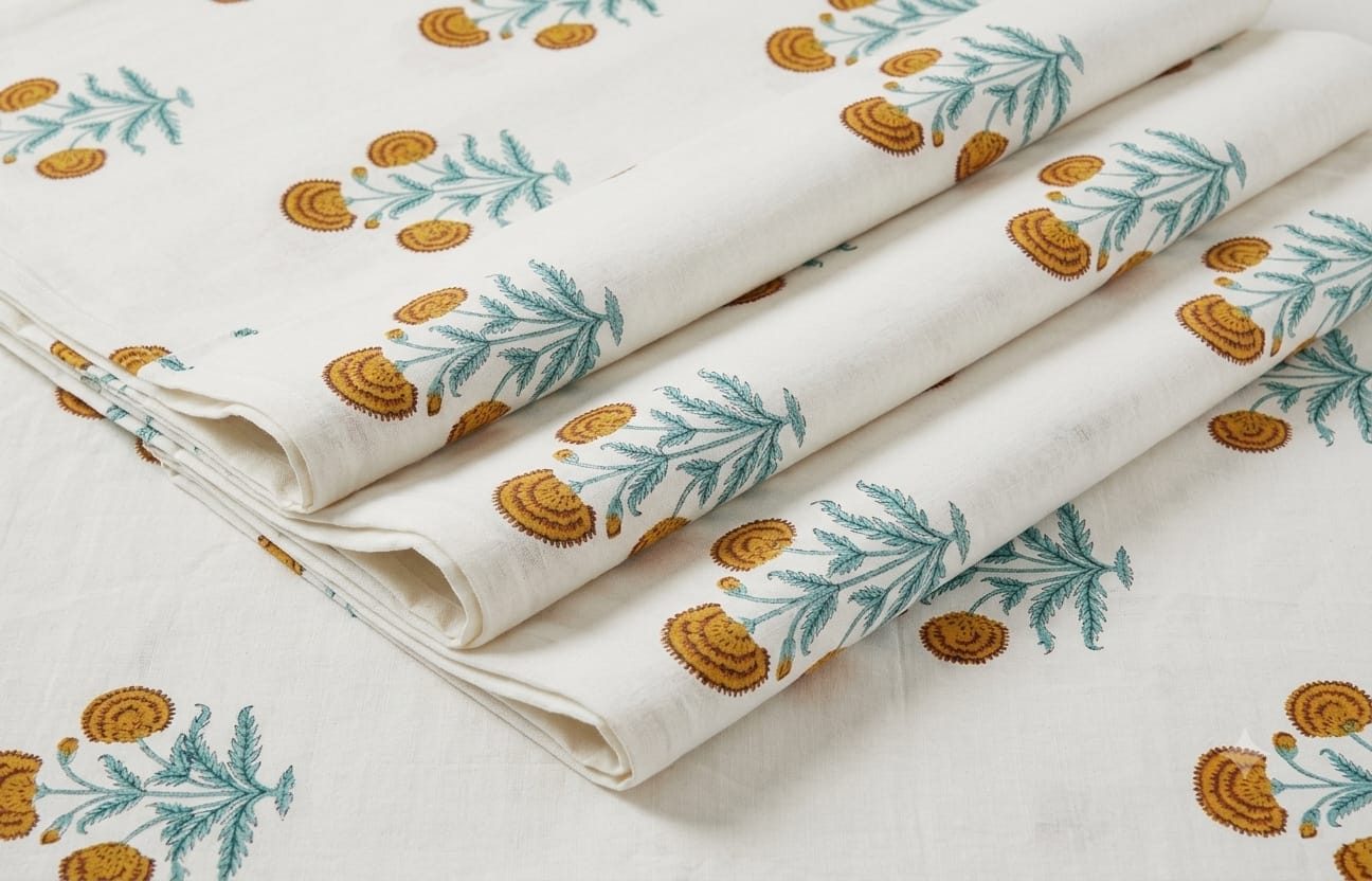 Yellow Floral Block Print Fabric