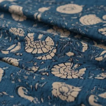 Blue Floral Hand Block Print Pure Cotton Running Material thumbnail 3