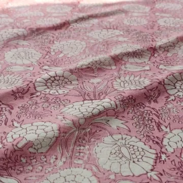 Pink Floral Hand Block Print Cotton Fabric thumbnail 3
