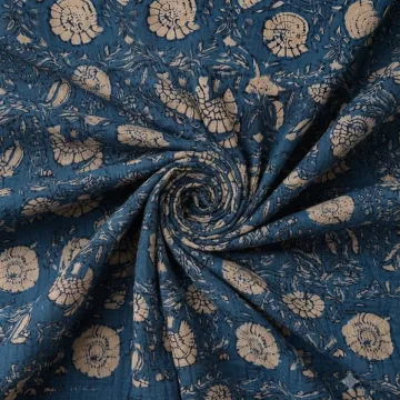 Blue Floral Hand Block Print Pure Cotton Running Material thumbnail 1