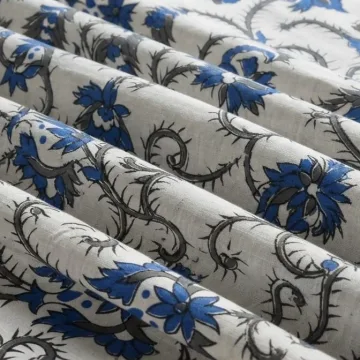 Royal Blue Floral Vine Hand Block Printed Pure Cotton Fabric thumbnail 8