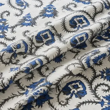 Royal Blue Floral Vine Hand Block Printed Pure Cotton Fabric thumbnail 6