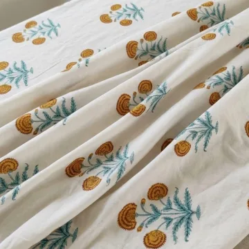 Yellow Floral Block Print Fabric thumbnail 2
