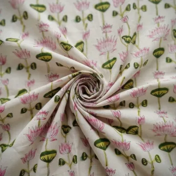 Pink Lotus Vine Hand Block Printed Pure Cotton Fabric thumbnail 6