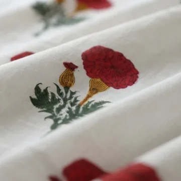 Red Marigold Hand Block Printed Pure Cotton Running Fabric thumbnail 4
