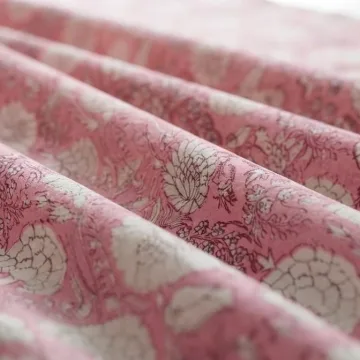 Pink Floral Hand Block Print Cotton Fabric thumbnail 5