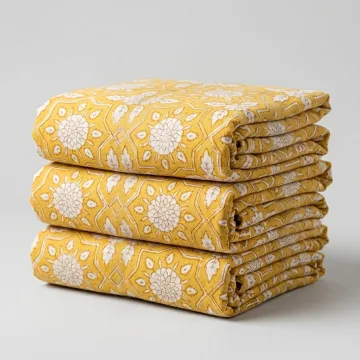 Mustard Bloom Handblock Fabric thumbnail 2