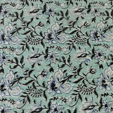 Royal Indigo Floral - Hand Block Printed Pure Cotton Fabric thumbnail 2