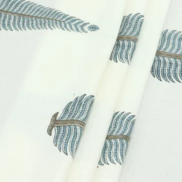 Ocean Fern Hand Block Printed Pure Cotton Fabric thumbnail 1