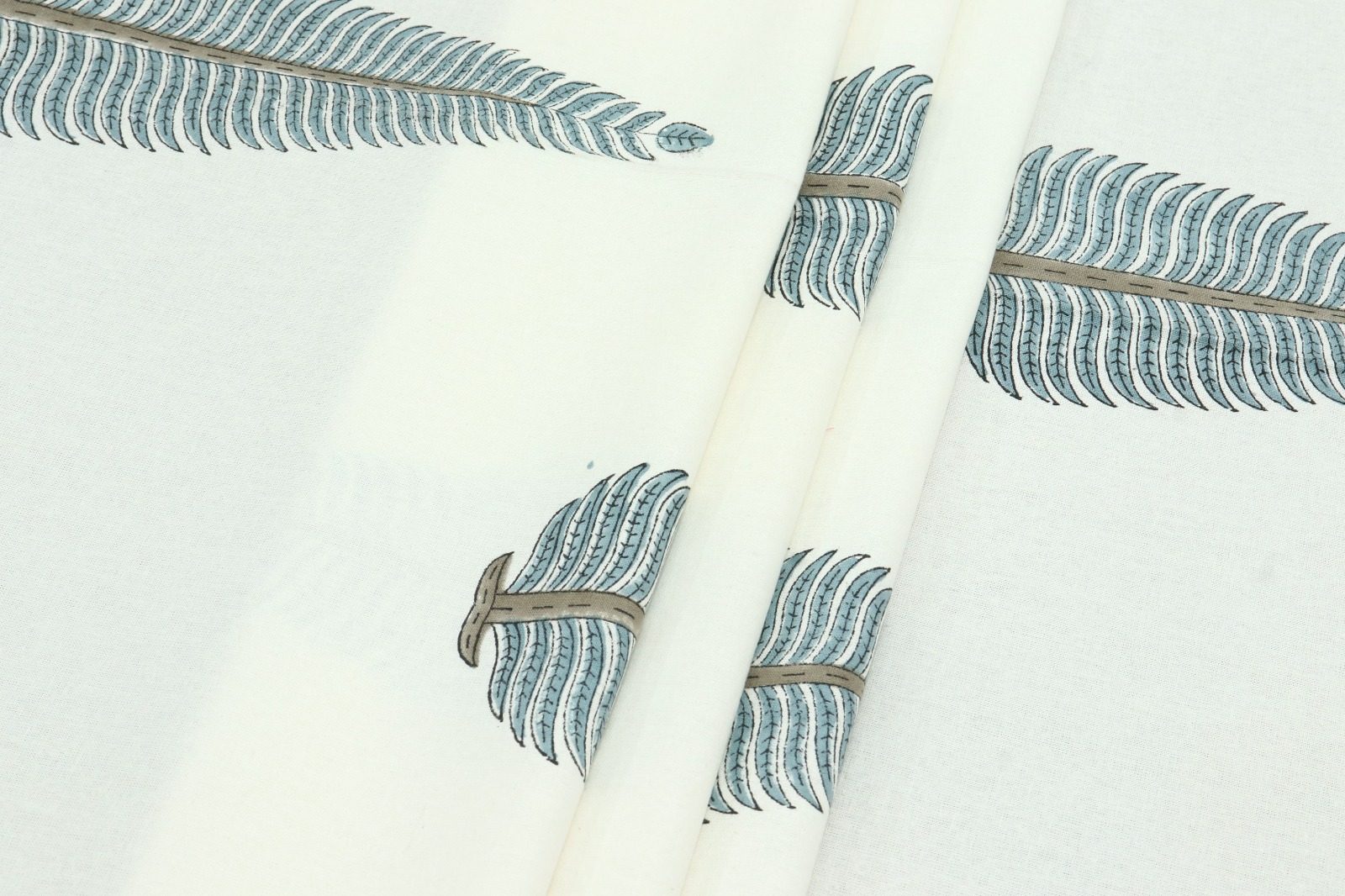 Ocean Fern Hand Block Printed Pure Cotton Fabric