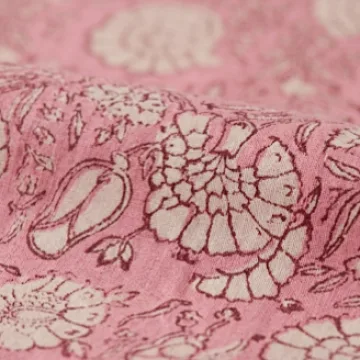 Pink Floral Hand Block Print Cotton Fabric thumbnail 2