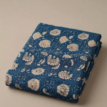 Blue Floral Hand Block Print Pure Cotton Running Material thumbnail 2