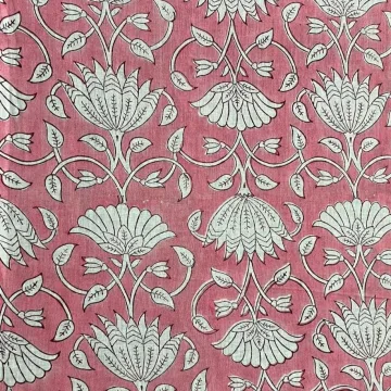 Pink Floral Hand Block Print Pure Cotton Running Material thumbnail 2