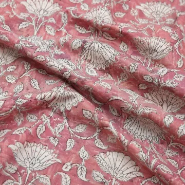 Pink Floral Hand Block Print Pure Cotton Running Material thumbnail 1