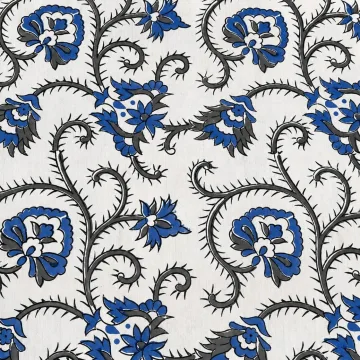Royal Blue Floral Vine Hand Block Printed Pure Cotton Fabric thumbnail 3