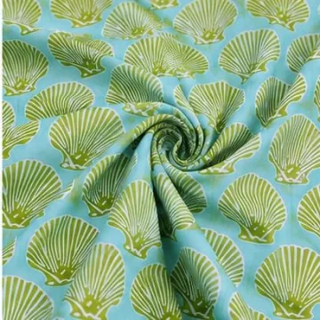 Green Shell Floral Hand Block Print Cotton Running Fabric thumbnail 3