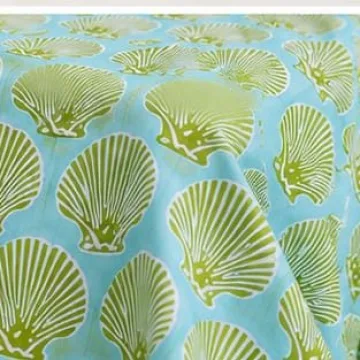 Green Shell Floral Hand Block Print Cotton Running Fabric thumbnail 1