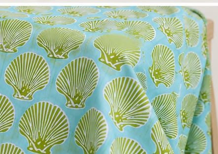 Green Shell Floral Hand Block Print Cotton Running Fabric