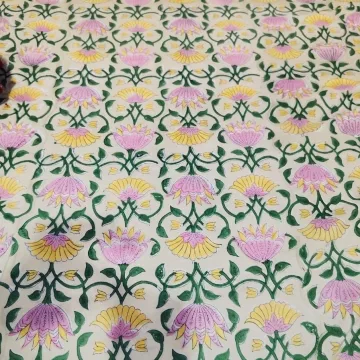 Royal Lotus Floral Block Printed Cotton thumbnail 2