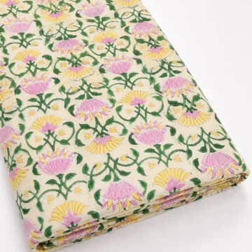 Royal Lotus Floral Block Printed Cotton thumbnail 1