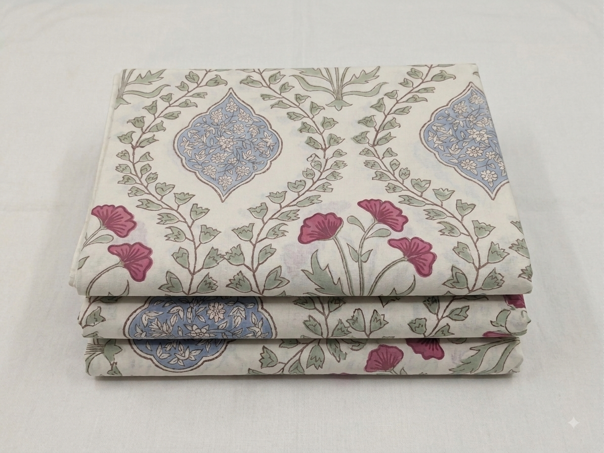 Imperial Mughal Carnation Hand Block Fabric