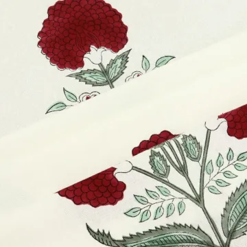 Red Mughal Floral Hand Block Printed Cotton Fabric thumbnail 1