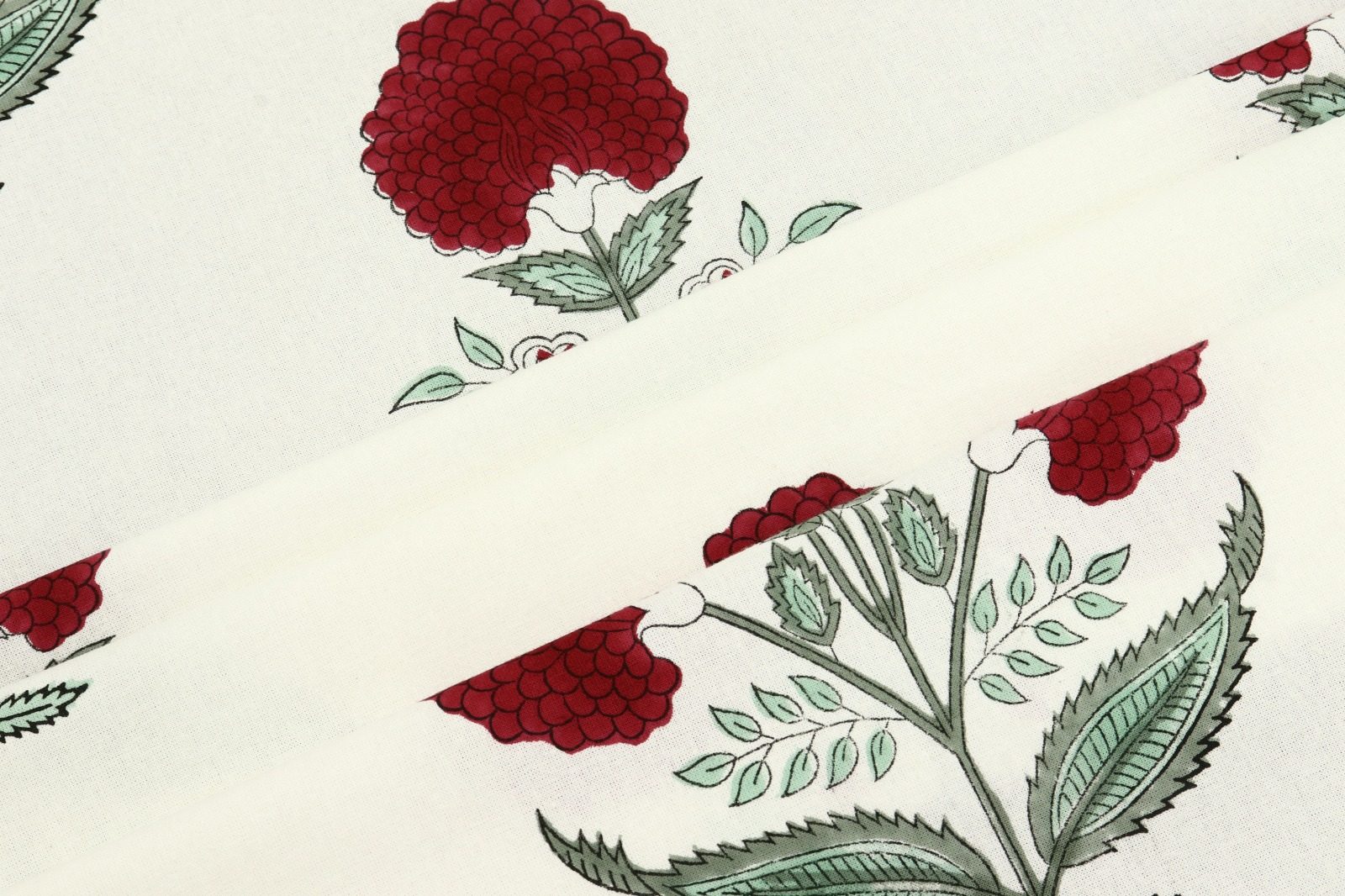 Red Mughal Floral Hand Block Printed Cotton Fabric