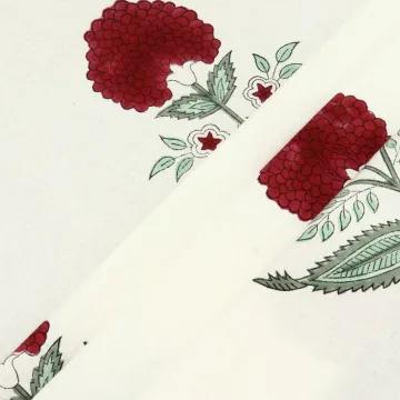 Red Mughal Floral Hand Block Printed Cotton Fabric thumbnail 2
