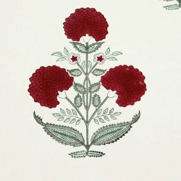Red Mughal Floral Hand Block Printed Cotton Fabric thumbnail 3