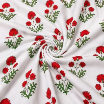 Crimson Floral Booti Authentic Hand Block Print Pure Cotton Fabric thumbnail 2