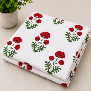 Crimson Floral Booti Authentic Hand Block Print Pure Cotton Fabric thumbnail 4