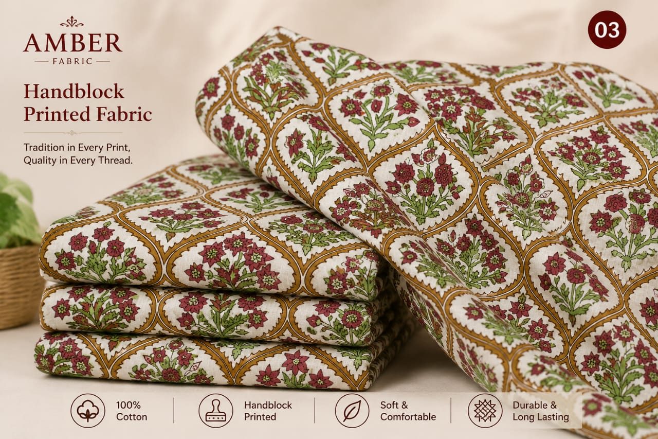 Mughal Floral Hand Block Printed Pure Cotton Fabric