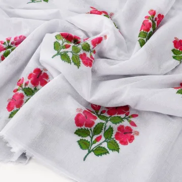 White & Pink Floral Hand Block Printed Cotton Fabric thumbnail 1