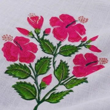 White & Pink Floral Hand Block Printed Cotton Fabric thumbnail 2