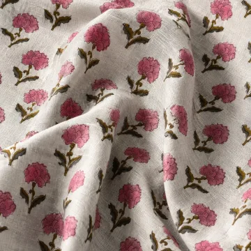 Pink Rose Floral Hand Block Print Pure Cotton Fabric thumbnail 2