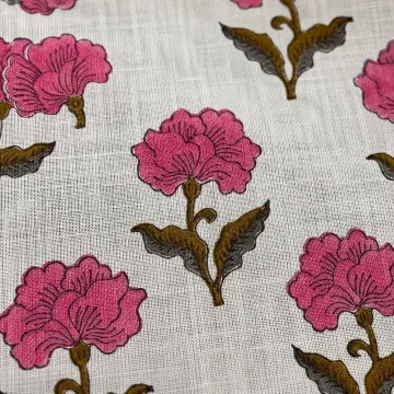 Pink Rose Floral Hand Block Print Pure Cotton Fabric thumbnail 3