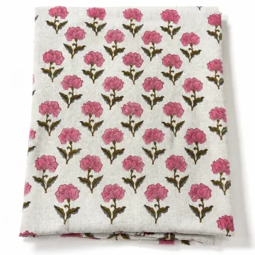 Pink Rose Floral Hand Block Print Pure Cotton Fabric thumbnail 1