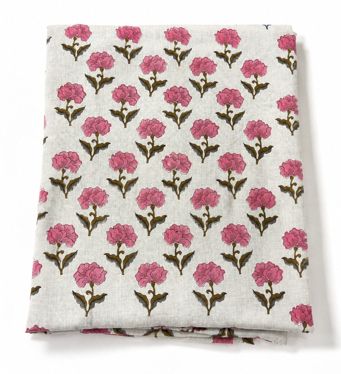 Pink Rose Floral Hand Block Print Pure Cotton Fabric