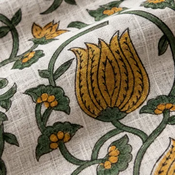 Mustard & Sage Floral Vine Hand-Block Printed Cotton Fabric thumbnail 3