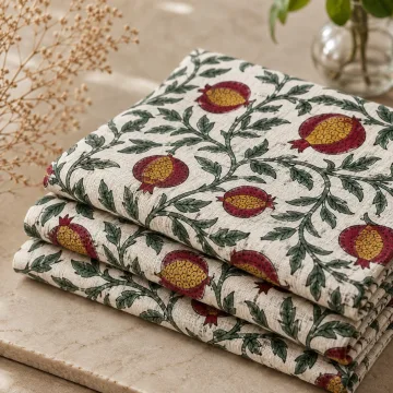 Crimson Pomegranate Botanical Hand Block Print Cotton Fabric thumbnail 2
