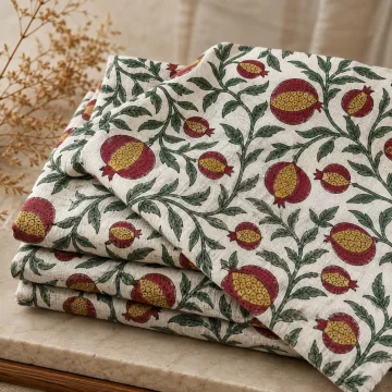 Crimson Pomegranate Botanical Hand Block Print Cotton Fabric thumbnail 3