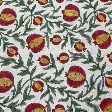 Crimson Pomegranate Botanical Hand Block Print Cotton Fabric thumbnail 4