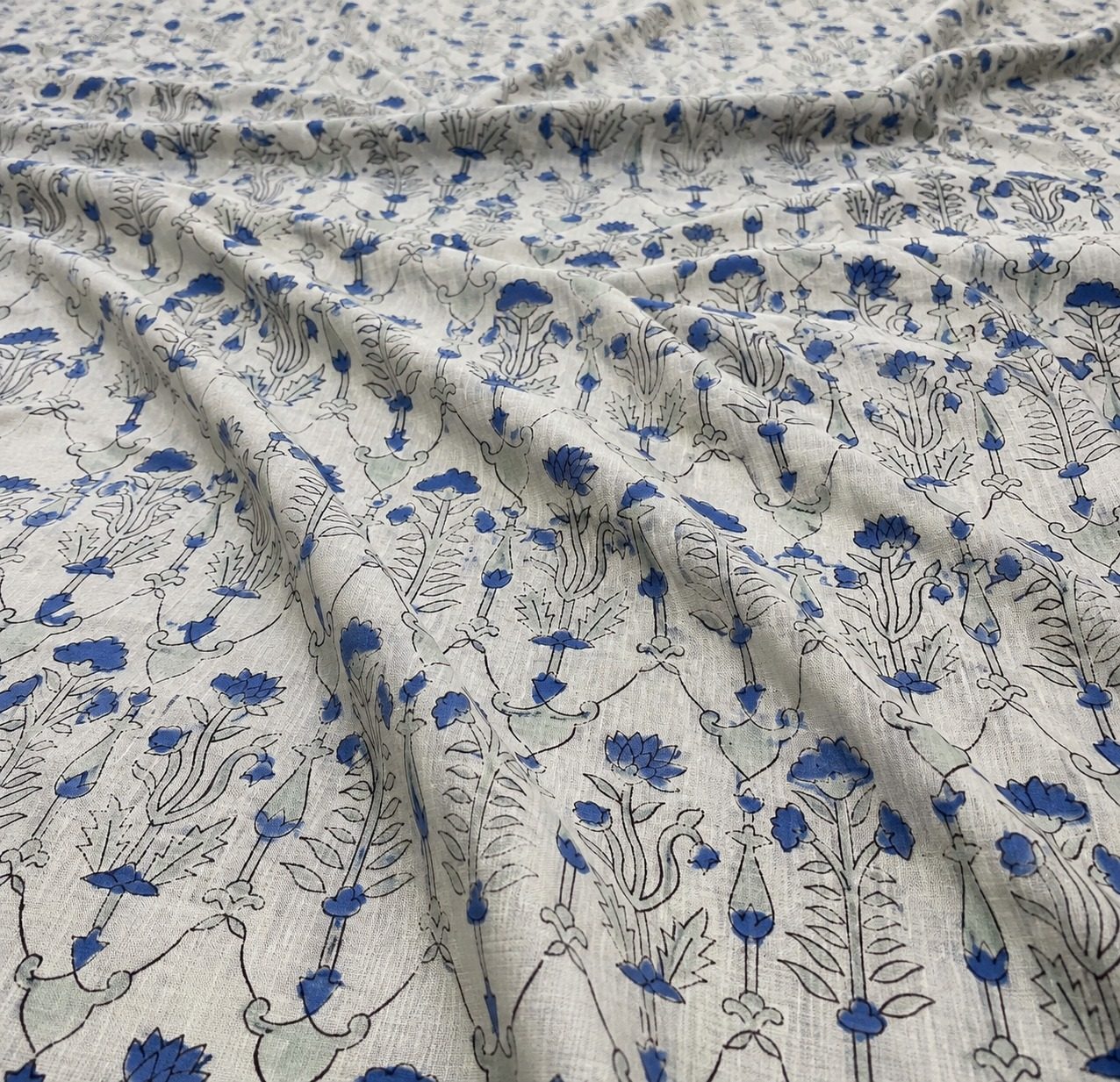 Royal Blue Hand Block Print Cotton Fabric