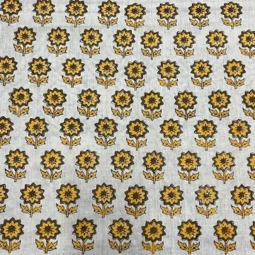 Sunflower Floral Hand Block Printed Cotton Running Fabric thumbnail 2