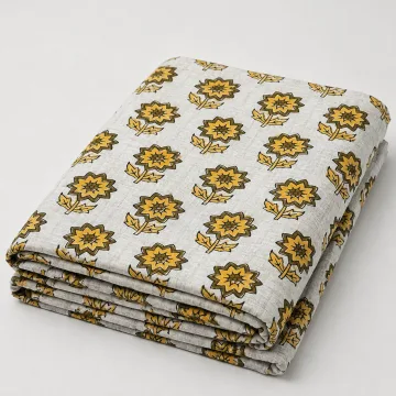 Sunflower Floral Hand Block Printed Cotton Running Fabric thumbnail 3