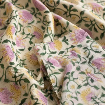 Royal Lotus Floral Block Printed Cotton thumbnail 3